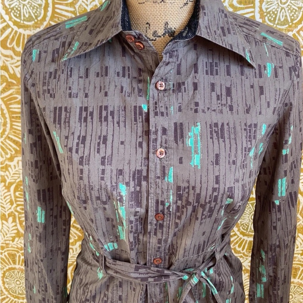 Diesel Brown and Green Casual Button Down Shirt with Unique Pattern